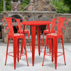 Callum Commercial Grade 30" Round Red Metal Indoor-Outdoor Bar Table Set with 4 Cafe Stools