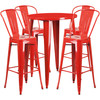 Callum Commercial Grade 30" Round Red Metal Indoor-Outdoor Bar Table Set with 4 Cafe Stools