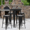 Coby Commercial Grade 30" Round Black Metal Indoor-Outdoor Bar Table Set with 4 Square Seat Backless Stools