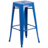 Coby Commercial Grade 30" Round Blue Metal Indoor-Outdoor Bar Table Set with 4 Square Seat Backless Stools