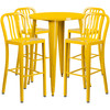 Tristan Commercial Grade 30" Round Yellow Metal Indoor-Outdoor Bar Table Set with 4 Vertical Slat Back Stools