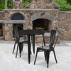 Baker Commercial Grade 30" Round Black Metal Indoor-Outdoor Table Set with 2 Cafe Chairs