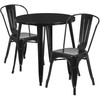 Baker Commercial Grade 30" Round Black Metal Indoor-Outdoor Table Set with 2 Cafe Chairs
