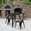 Baker Commercial Grade 30" Round Black-Antique Gold Metal Indoor-Outdoor Table Set with 2 Cafe Chairs