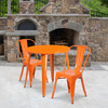 Baker Commercial Grade 30" Round Orange Metal Indoor-Outdoor Table Set with 2 Cafe Chairs