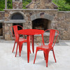 Baker Commercial Grade 30" Round Red Metal Indoor-Outdoor Table Set with 2 Cafe Chairs