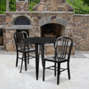 Craig Commercial Grade 30" Round Black Metal Indoor-Outdoor Table Set with 2 Vertical Slat Back Chairs