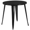 Craig Commercial Grade 30" Round Black Metal Indoor-Outdoor Table Set with 2 Vertical Slat Back Chairs