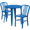 Craig Commercial Grade 30" Round Blue Metal Indoor-Outdoor Table Set with 2 Vertical Slat Back Chairs