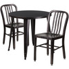 Craig Commercial Grade 30" Round Black-Antique Gold Metal Indoor-Outdoor Table Set with 2 Vertical Slat Back Chairs