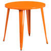 Craig Commercial Grade 30" Round Orange Metal Indoor-Outdoor Table Set with 2 Vertical Slat Back Chairs