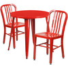 Craig Commercial Grade 30" Round Red Metal Indoor-Outdoor Table Set with 2 Vertical Slat Back Chairs