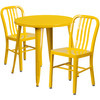 Craig Commercial Grade 30" Round Yellow Metal Indoor-Outdoor Table Set with 2 Vertical Slat Back Chairs