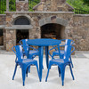 Cory Commercial Grade 30" Round Blue Metal Indoor-Outdoor Table Set with 4 Arm Chairs