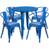 Cory Commercial Grade 30" Round Blue Metal Indoor-Outdoor Table Set with 4 Arm Chairs