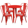 Dalton Commercial Grade 30" Round Red Metal Indoor-Outdoor Table Set with 4 Cafe Chairs