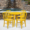 Chad Commercial Grade 30" Round Yellow Metal Indoor-Outdoor Table Set with 4 Vertical Slat Back Chairs