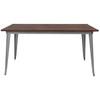 Kenneth 30.25" x 60" Rectangular Silver Metal Indoor Table with Walnut Rustic Wood Top