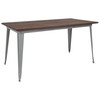 Kenneth 30.25" x 60" Rectangular Silver Metal Indoor Table with Walnut Rustic Wood Top