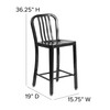 Gael Commercial Grade 24" High Black Metal Indoor-Outdoor Counter Height Stool with Vertical Slat Back