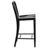Gael Commercial Grade 24" High Black Metal Indoor-Outdoor Counter Height Stool with Vertical Slat Back