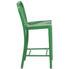 Gael Commercial Grade 24" High Green Metal Indoor-Outdoor Counter Height Stool with Vertical Slat Back