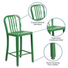 Gael Commercial Grade 24" High Green Metal Indoor-Outdoor Counter Height Stool with Vertical Slat Back