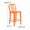 Gael Commercial Grade 24" High Orange Metal Indoor-Outdoor Counter Height Stool with Vertical Slat Back