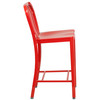 Gael Commercial Grade 24" High Red Metal Indoor-Outdoor Counter Height Stool with Vertical Slat Back