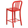 Gael Commercial Grade 24" High Red Metal Indoor-Outdoor Counter Height Stool with Vertical Slat Back