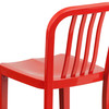 Gael Commercial Grade 24" High Red Metal Indoor-Outdoor Counter Height Stool with Vertical Slat Back