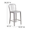 Gael Commercial Grade 24" High Silver Metal Indoor-Outdoor Counter Height Stool with Vertical Slat Back