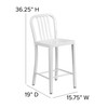 Gael Commercial Grade 24" High White Metal Indoor-Outdoor Counter Height Stool with Vertical Slat Back