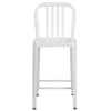 Gael Commercial Grade 24" High White Metal Indoor-Outdoor Counter Height Stool with Vertical Slat Back