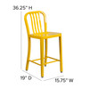 Gael Commercial Grade 24" High Yellow Metal Indoor-Outdoor Counter Height Stool with Vertical Slat Back