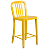 Gael Commercial Grade 24" High Yellow Metal Indoor-Outdoor Counter Height Stool with Vertical Slat Back