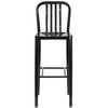 Gael Commercial Grade 30" High Black Metal Indoor-Outdoor Barstool with Vertical Slat Back