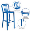 Gael Commercial Grade 30" High Blue Metal Indoor-Outdoor Barstool with Vertical Slat Back