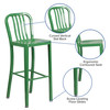 Gael Commercial Grade 30" High Green Metal Indoor-Outdoor Barstool with Vertical Slat Back