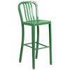 Gael Commercial Grade 30" High Green Metal Indoor-Outdoor Barstool with Vertical Slat Back