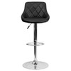 Dale Contemporary Black Vinyl Bucket Seat Adjustable Height Barstool with Diamond Pattern Back and Chrome Base