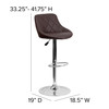 Dale Contemporary Brown Vinyl Bucket Seat Adjustable Height Barstool with Diamond Pattern Back and Chrome Base