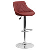 Dale Contemporary Burgundy Vinyl Bucket Seat Adjustable Height Barstool with Diamond Pattern Back and Chrome Base