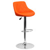 Dale Contemporary Orange Vinyl Bucket Seat Adjustable Height Barstool with Diamond Pattern Back and Chrome Base