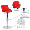 Dale Contemporary Red Vinyl Bucket Seat Adjustable Height Barstool with Diamond Pattern Back and Chrome Base