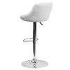 Dale Contemporary White Vinyl Bucket Seat Adjustable Height Barstool with Diamond Pattern Back and Chrome Base