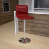 Betsy Modern Burgundy Vinyl Adjustable Bar Stool with Back, Counter Height Swivel Stool with Chrome Pedestal Base