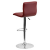 Betsy Modern Burgundy Vinyl Adjustable Bar Stool with Back, Counter Height Swivel Stool with Chrome Pedestal Base