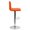 Betsy Modern Orange Vinyl Adjustable Bar Stool with Back, Counter Height Swivel Stool with Chrome Pedestal Base