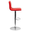 Betsy Modern Red Vinyl Adjustable Bar Stool with Back, Counter Height Swivel Stool with Chrome Pedestal Base